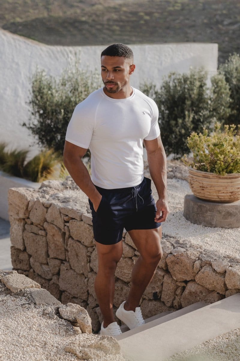 Muscle Fit Drawstring Chino Short - Shorter Length in Navy