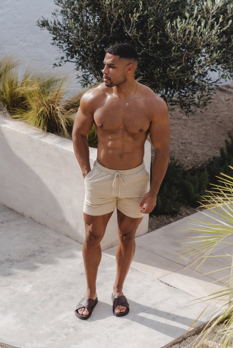 Muscle Fit Drawstring Chino Short - Shorter Length in Stone