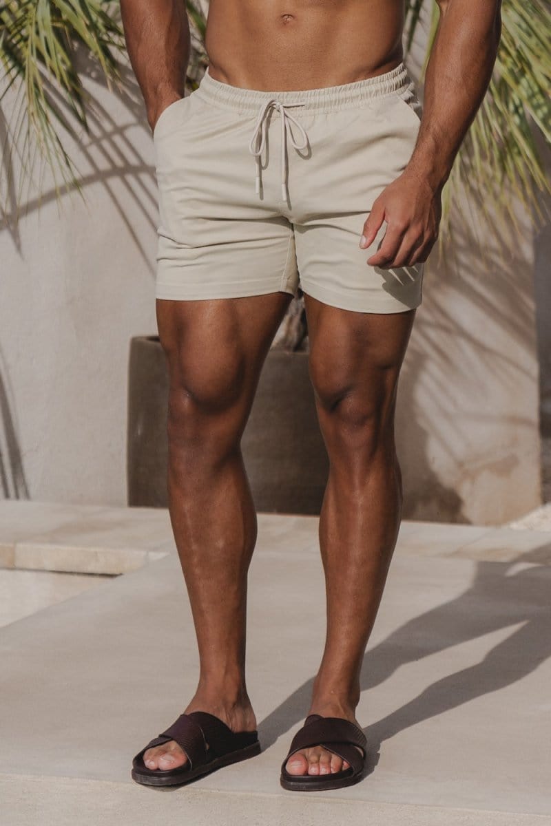 Muscle Fit Drawstring Chino Short - Shorter Length in Stone