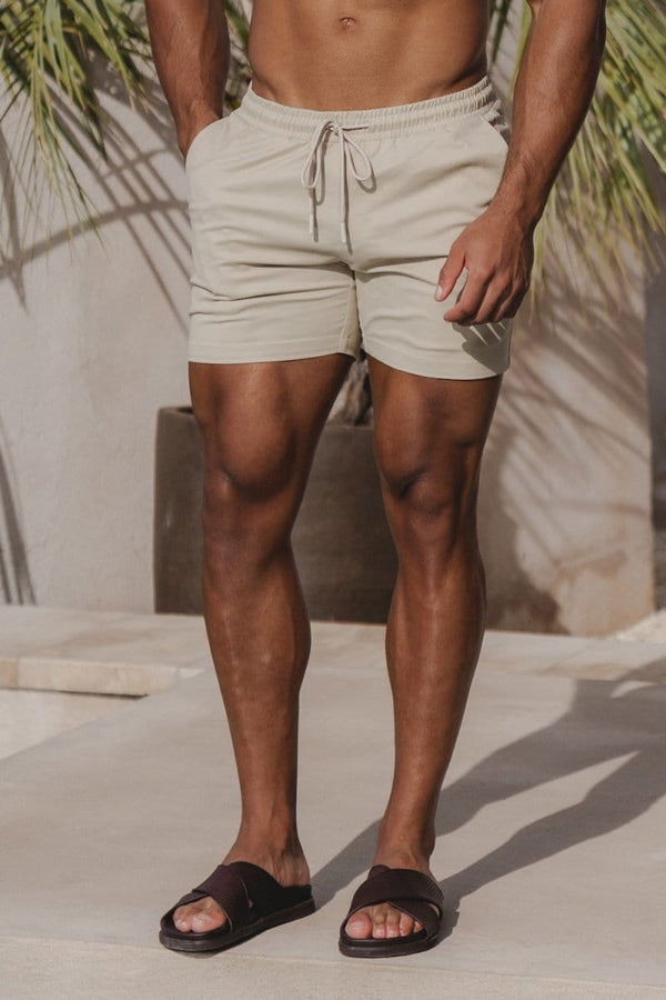 Muscle Fit Drawstring Chino Short - Shorter Length in Stone