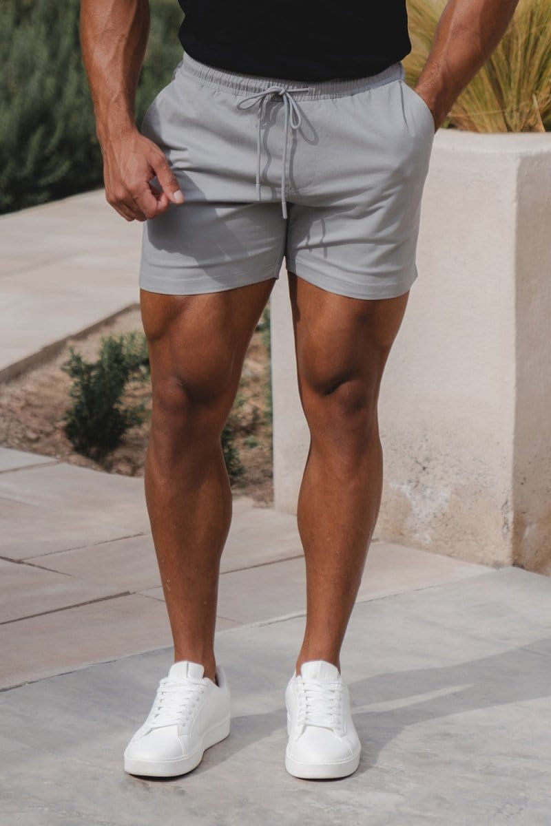 Muscle Fit Drawstring Chino Short - Shorter Length in Pale Grey