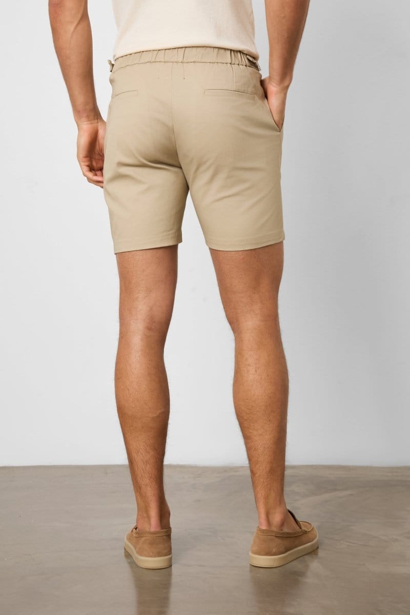 Smart Pleated Cotton Side Adjust Short in Stone