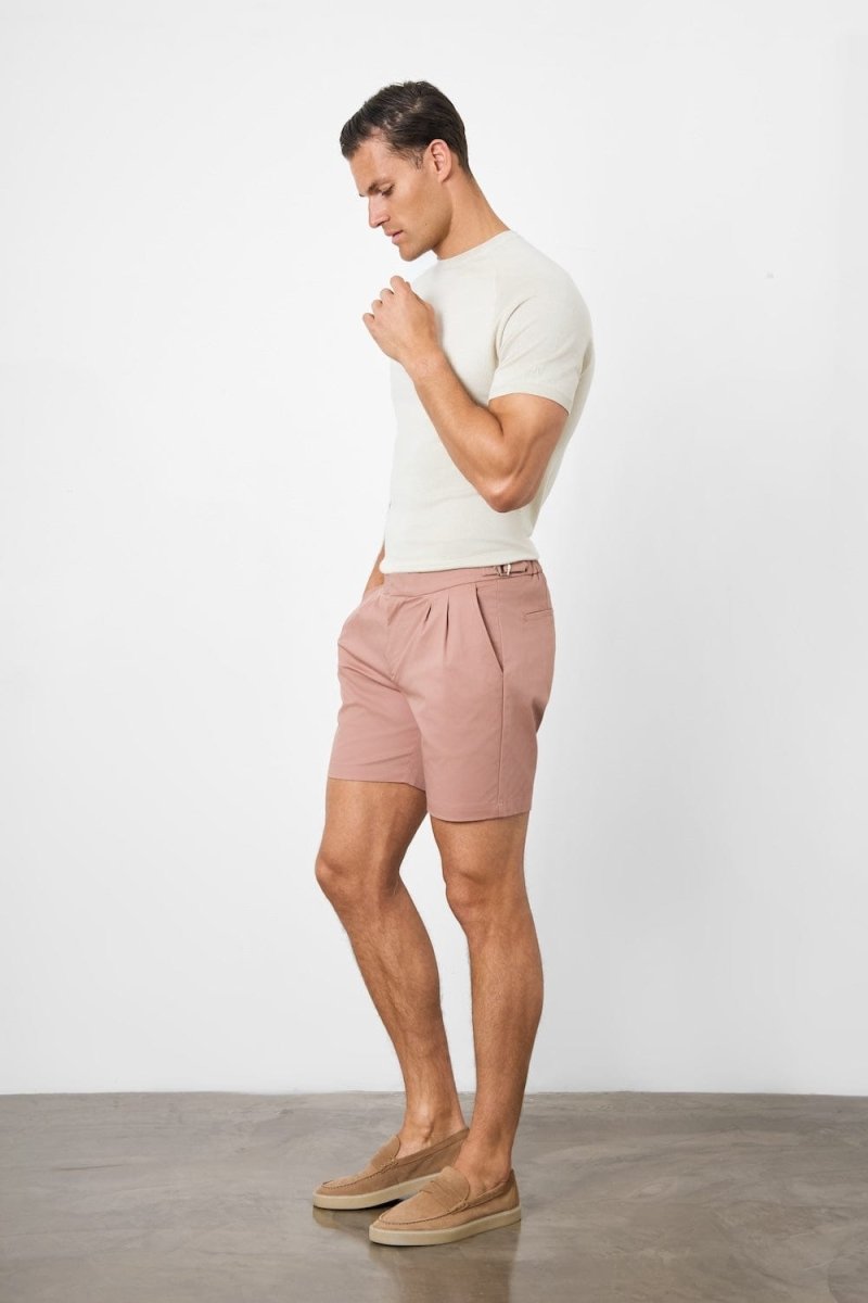 Smart Pleated Cotton Side Adjust Short in Dusky Pink