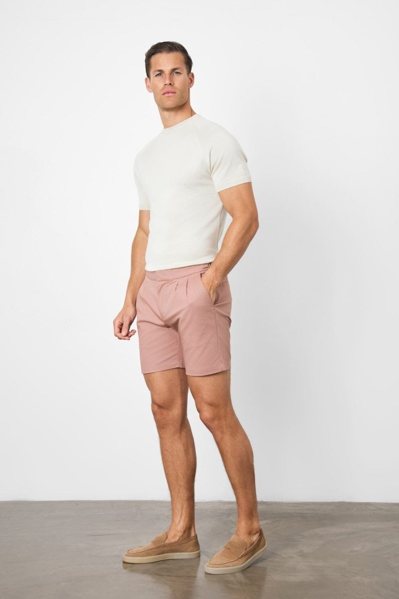 Smart Pleated Cotton Side Adjust Short in Dusky Pink