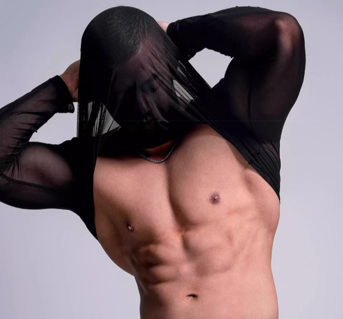 Men's High Elastic Transparent Long-Sleeve Gym T-shirt