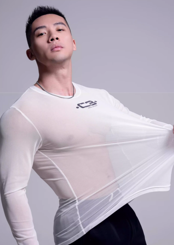 Men's High Elastic Transparent Long-Sleeve Gym T-shirt