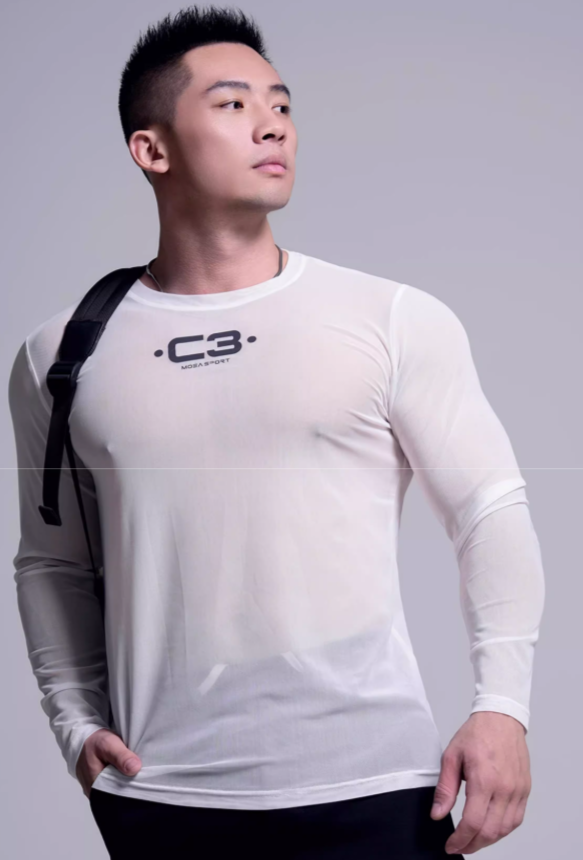 Men's High Elastic Transparent Long-Sleeve Gym T-shirt