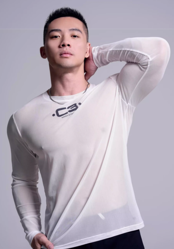 Men's High Elastic Transparent Long-Sleeve Gym T-shirt