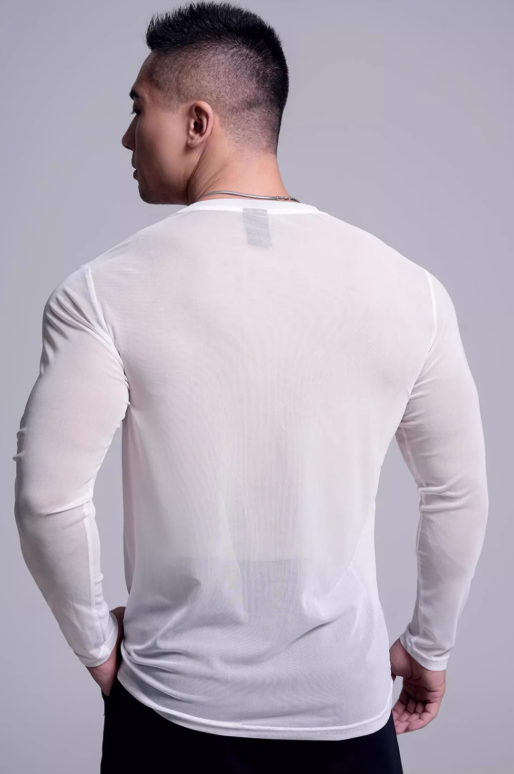 Men's High Elastic Transparent Long-Sleeve Gym T-shirt