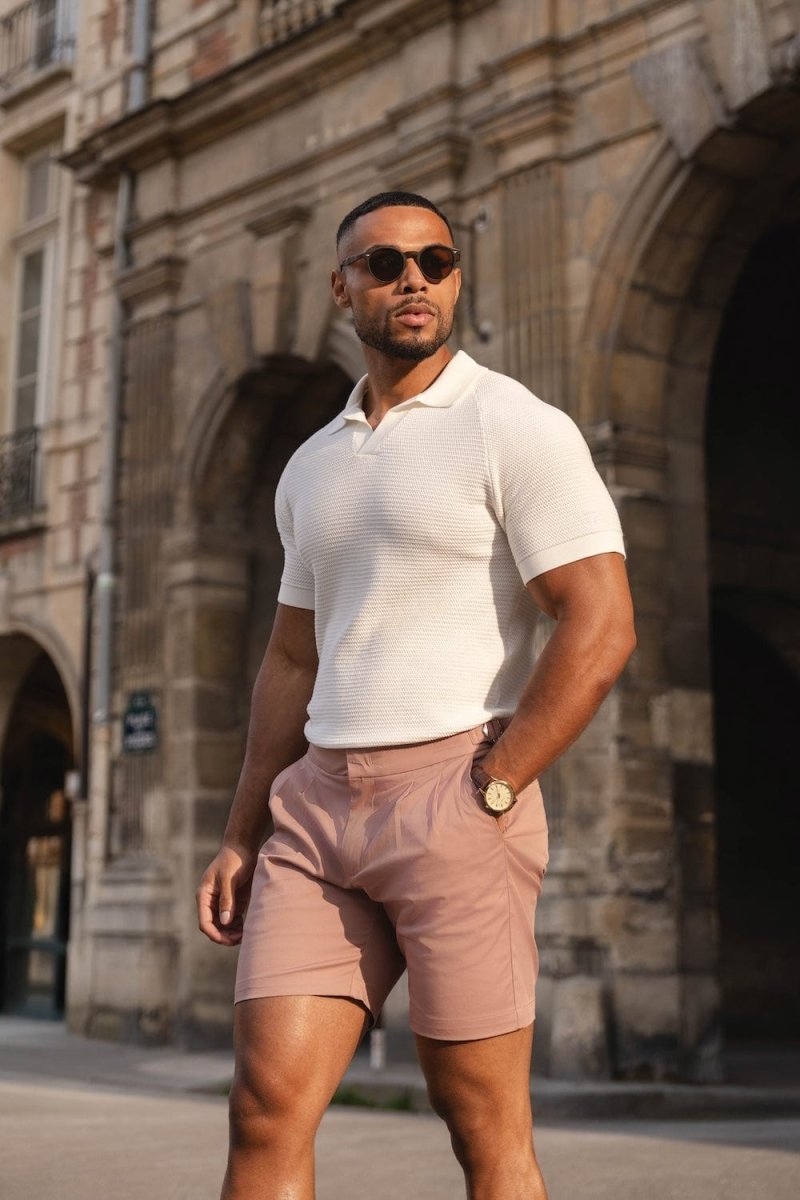 Smart Pleated Cotton Side Adjust Short in Dusky Pink