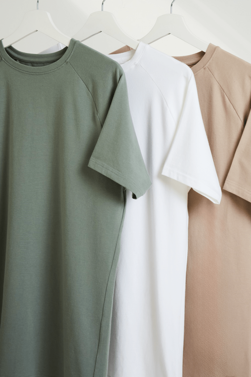 3 Pack Muscle Fit Crew Neck T-Shirt in Sage/ White/ Sand