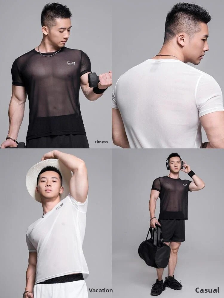 Men's High Elastic Transparent Gym T-shirt