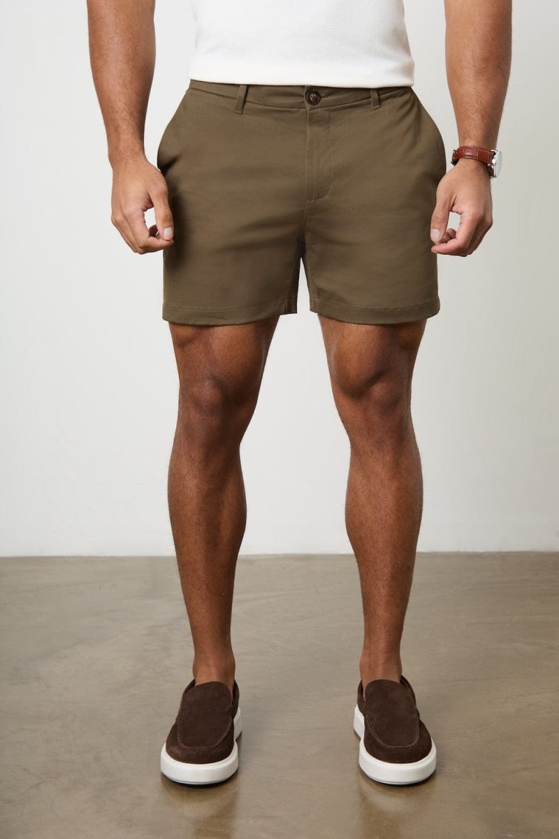 Muscle Fit Chino Shorts - Shorter Length in Khaki