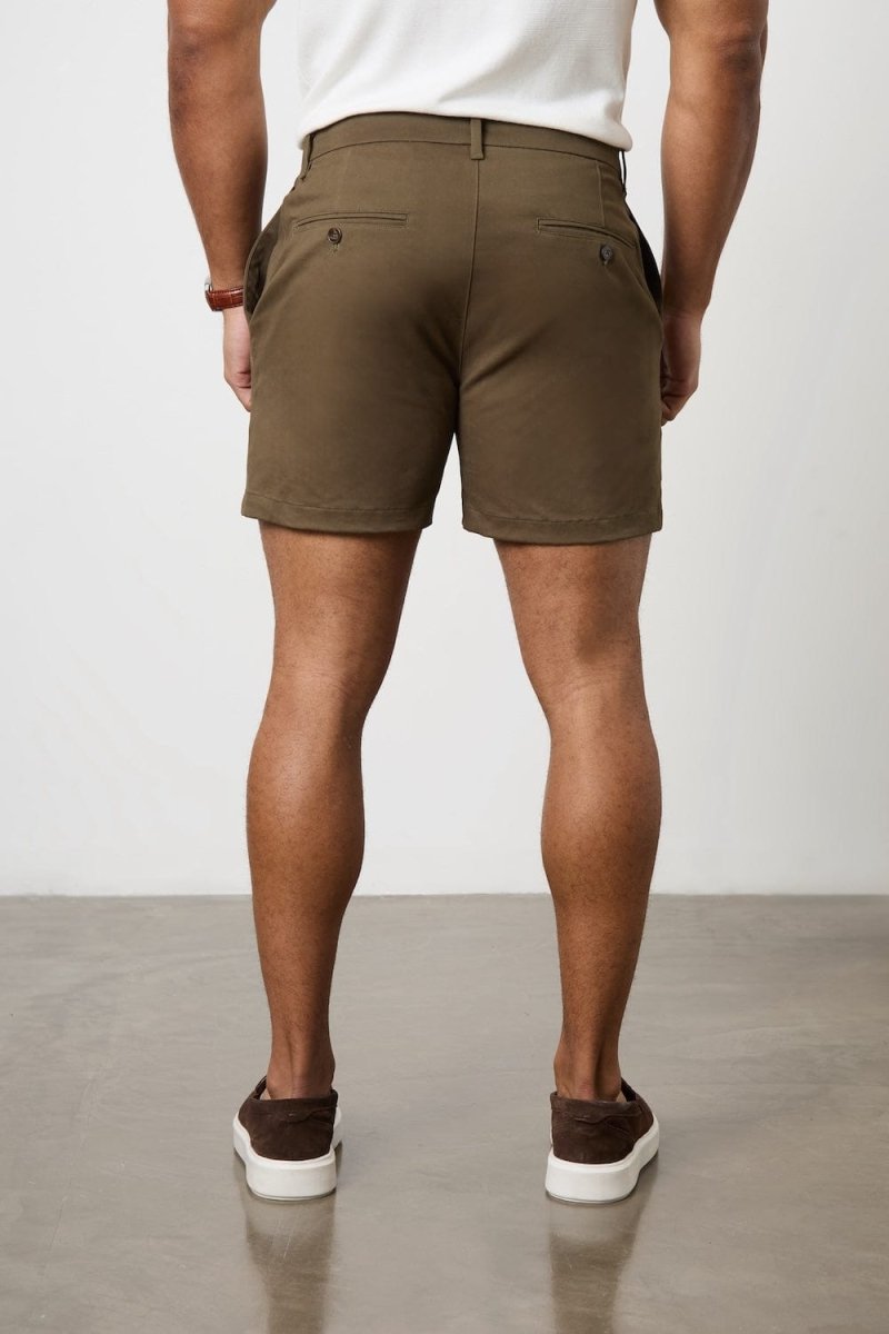 Muscle Fit Chino Shorts - Shorter Length in Khaki