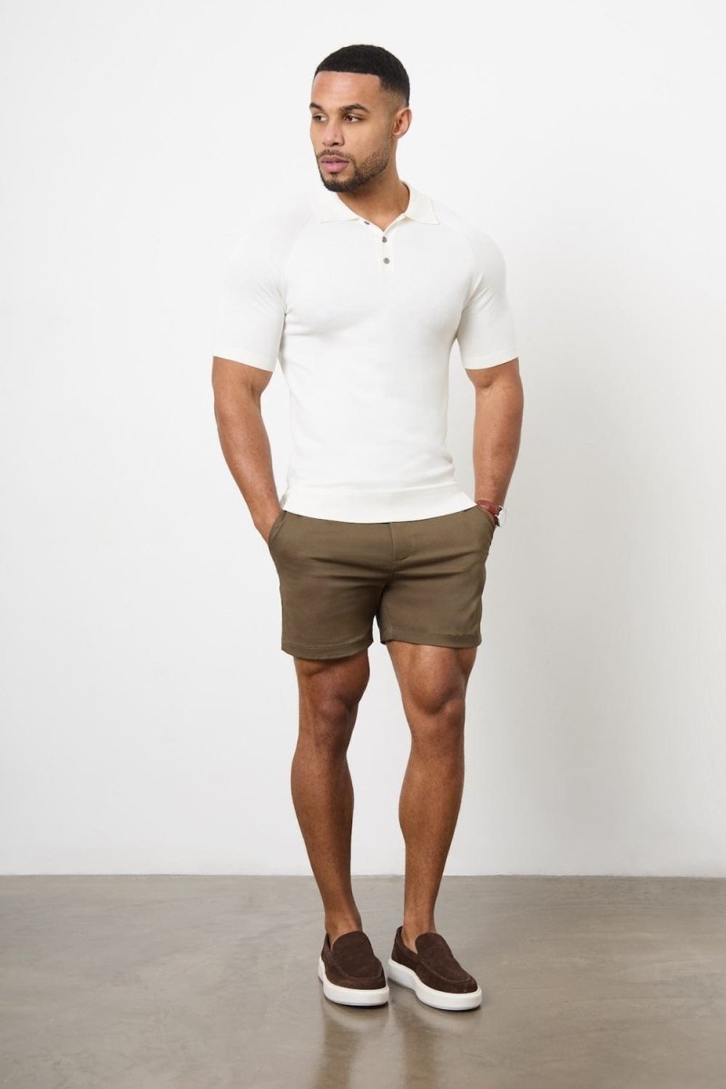Muscle Fit Chino Shorts - Shorter Length in Khaki