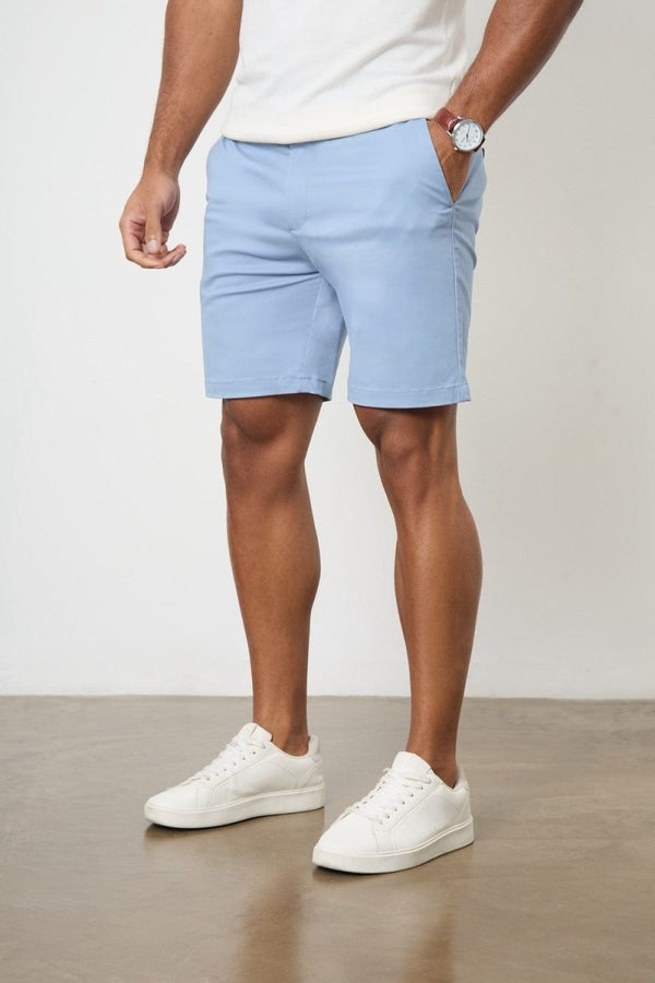 Muscle Fit Chino Shorts in Light Blue