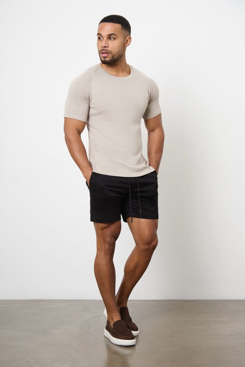 Muscle Fit Drawstring Chino Short - Shorter Length in Black