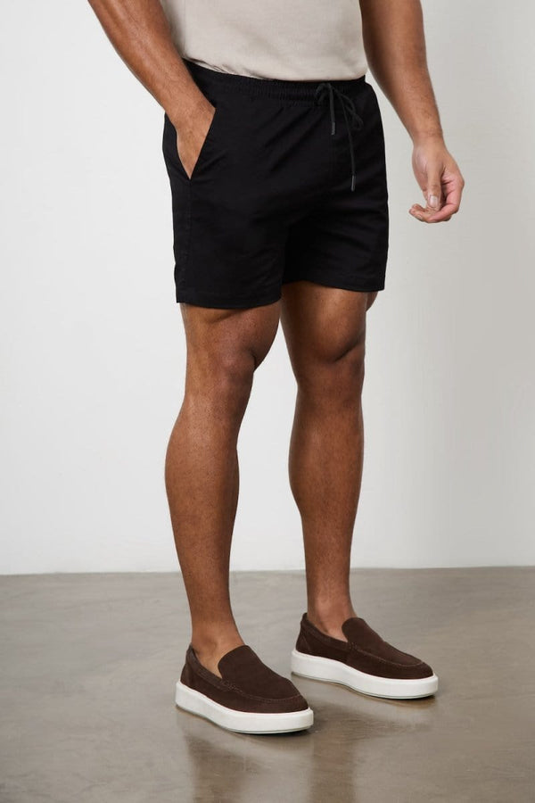 Muscle Fit Drawstring Chino Short - Shorter Length in Black