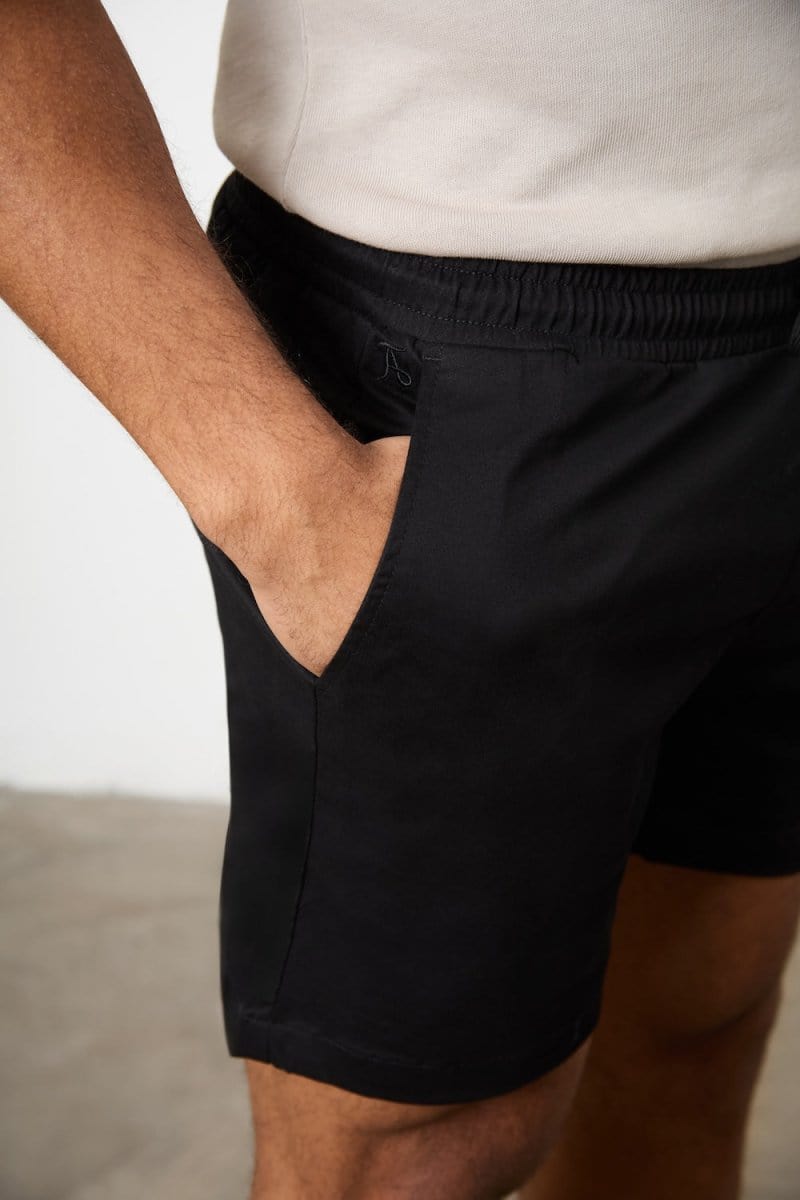 Muscle Fit Drawstring Chino Short - Shorter Length in Black