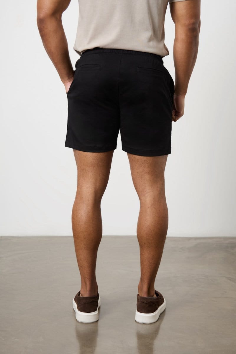 Muscle Fit Drawstring Chino Short - Shorter Length in Black