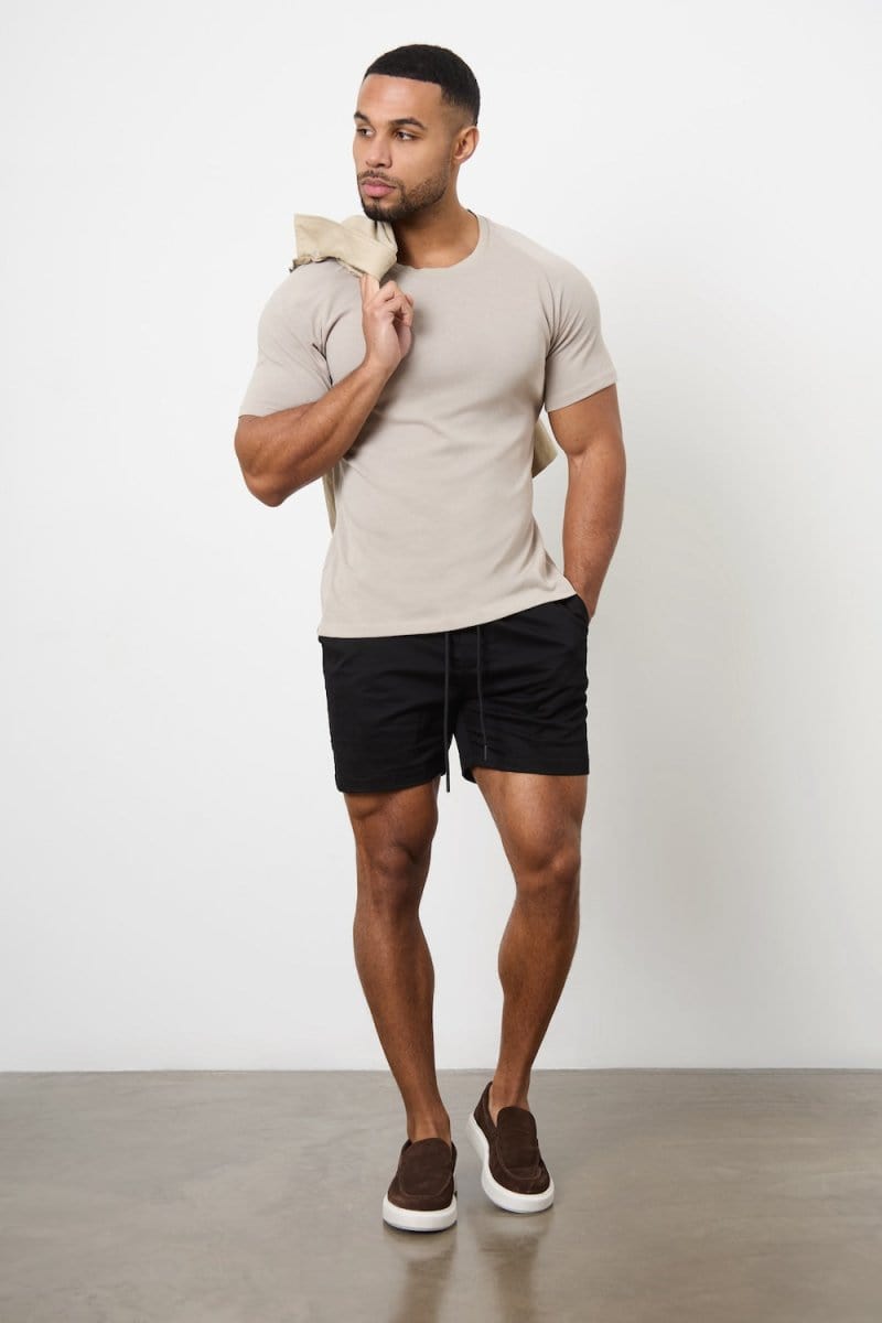 Muscle Fit Drawstring Chino Short - Shorter Length in Black