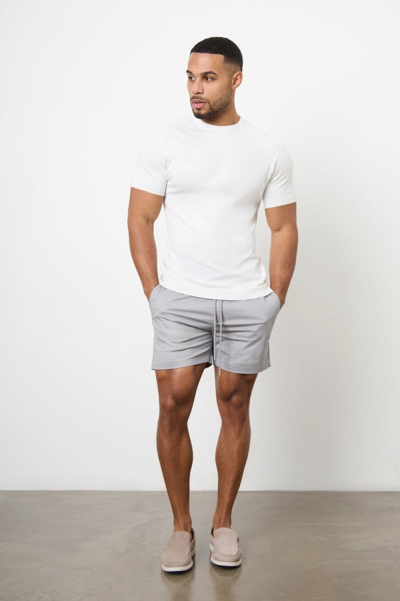Muscle Fit Drawstring Chino Short - Shorter Length in Pale Grey