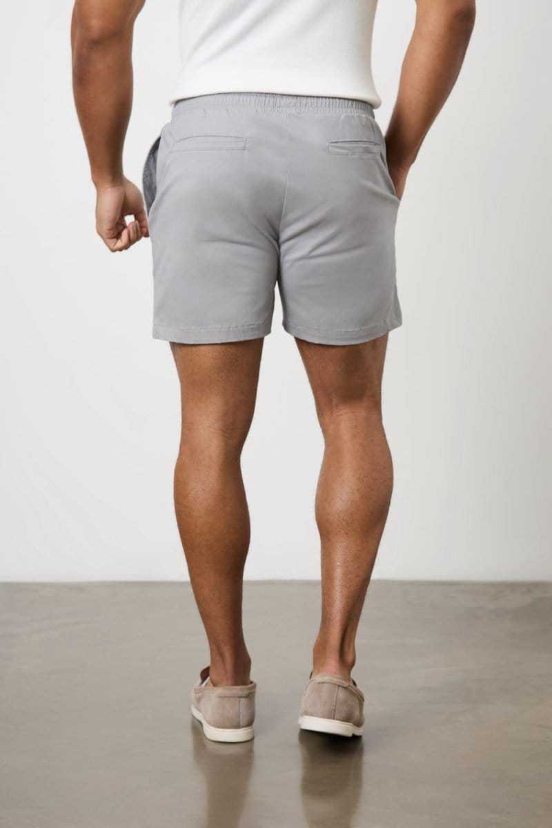 Muscle Fit Drawstring Chino Short - Shorter Length in Pale Grey