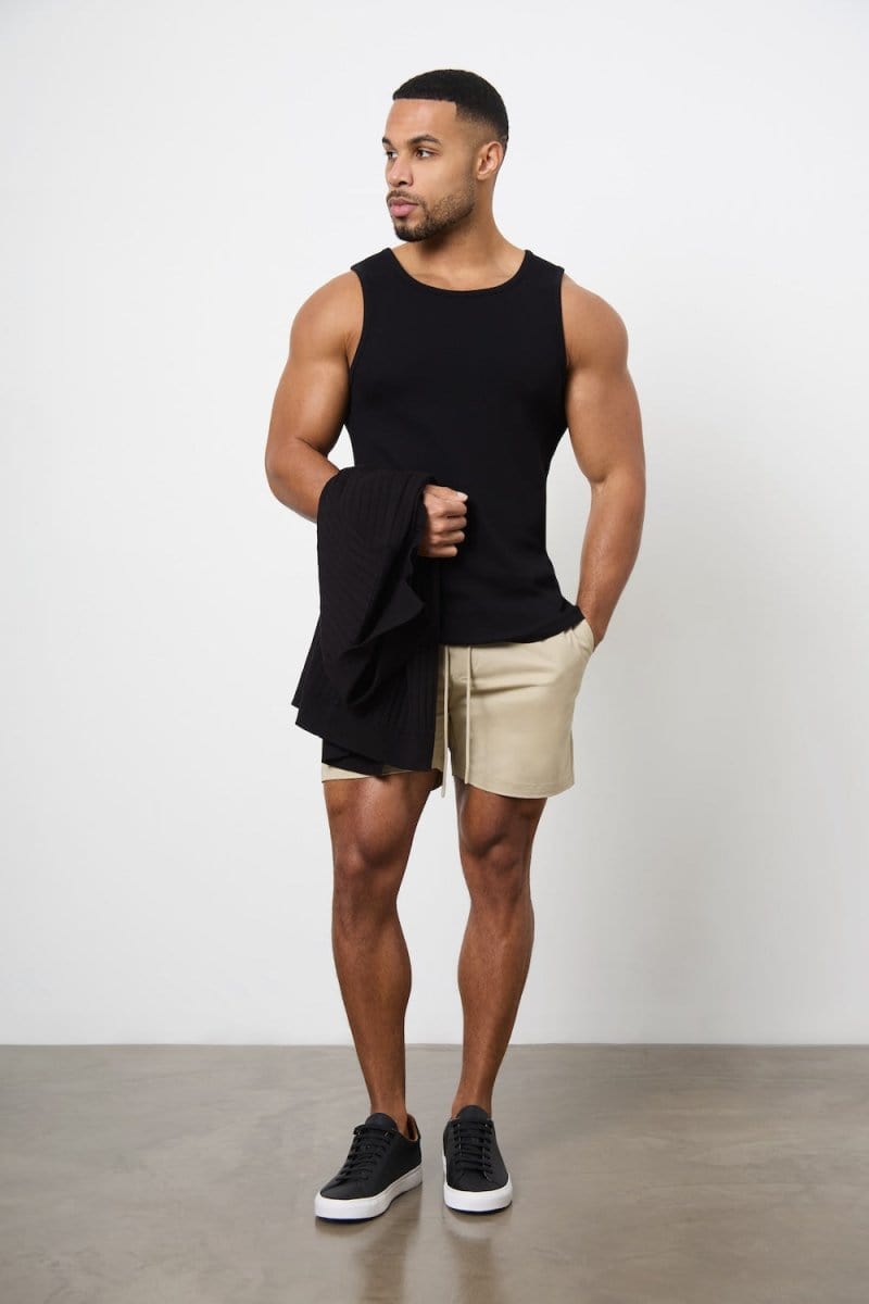 Muscle Fit Drawstring Chino Short - Shorter Length in Stone