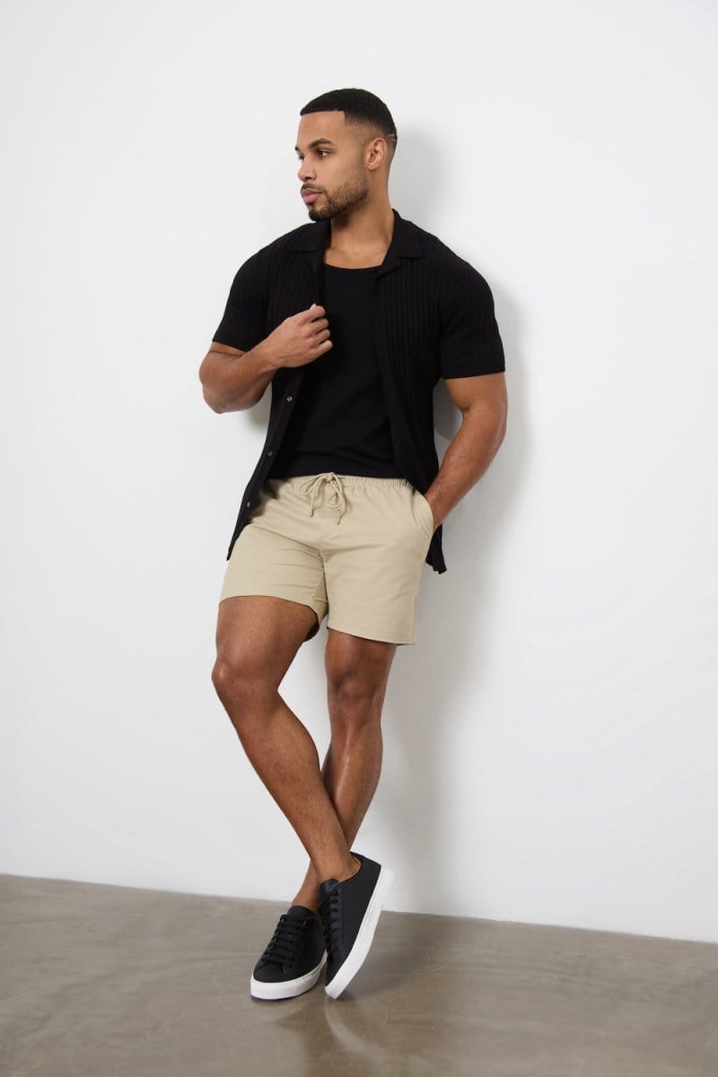 Muscle Fit Drawstring Chino Short - Shorter Length in Stone
