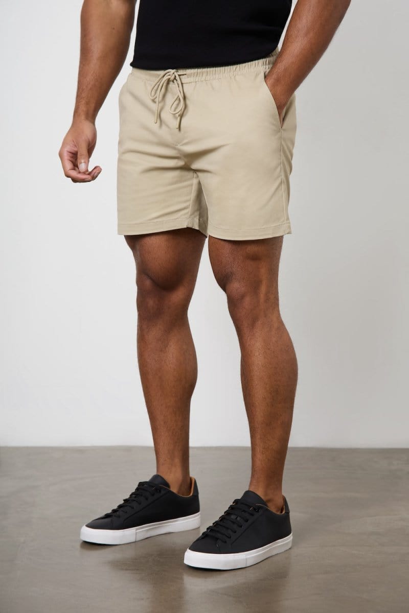 Muscle Fit Drawstring Chino Short - Shorter Length in Stone