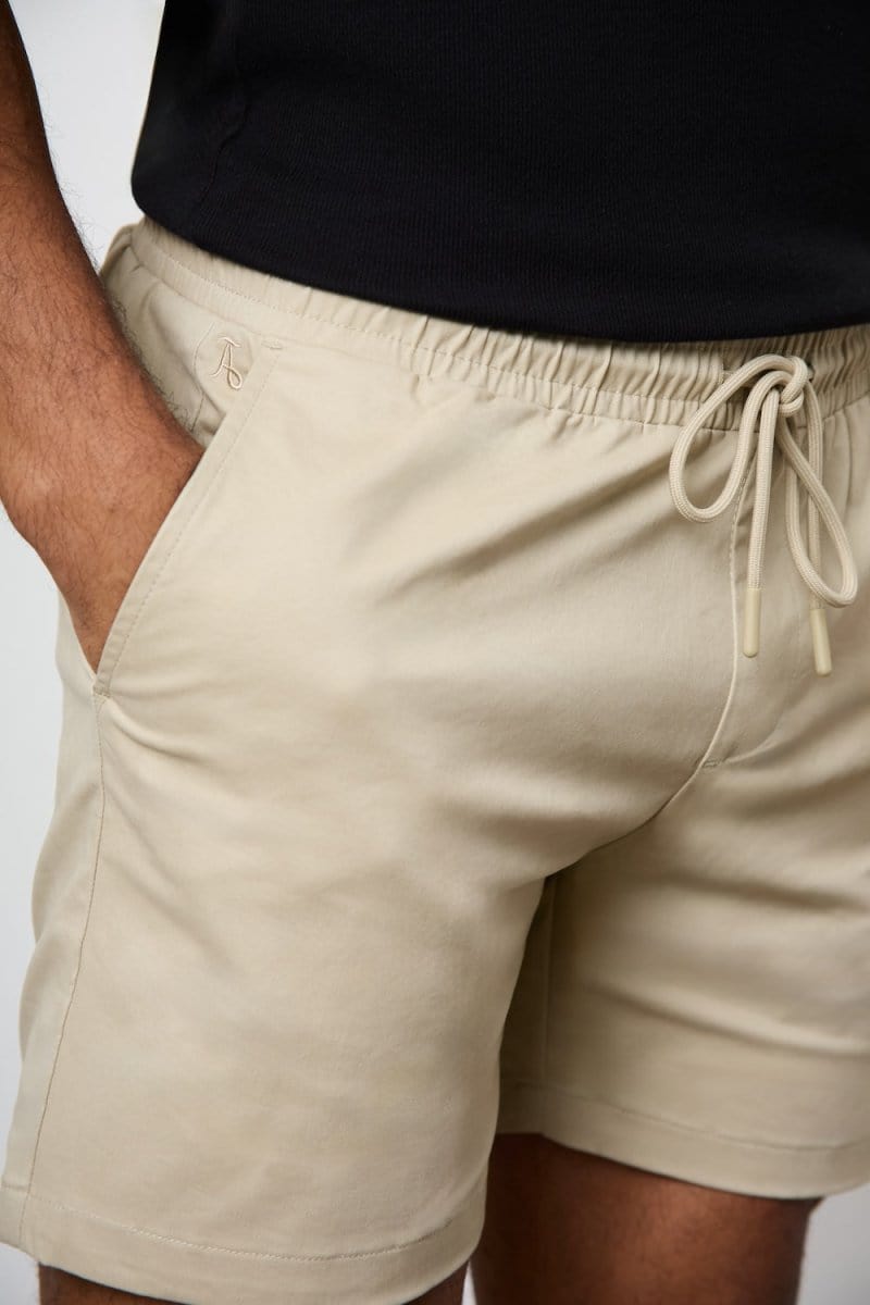 Muscle Fit Drawstring Chino Short - Shorter Length in Stone