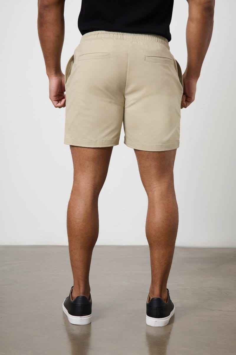 Muscle Fit Drawstring Chino Short - Shorter Length in Stone