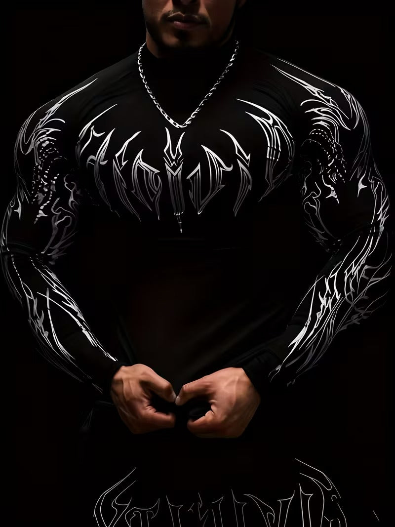 Men'S High-Neck Slim Fit Compression Long Sleeve T-Shirt