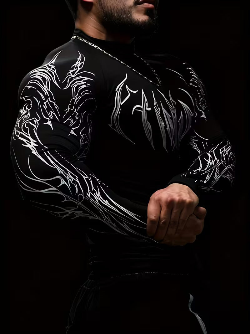 Men'S High-Neck Slim Fit Compression Long Sleeve T-Shirt