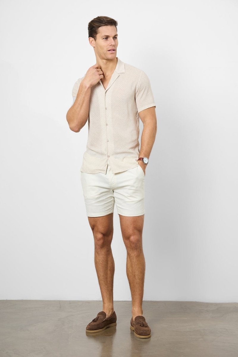 Linen Blend Side Adjuster Shorts in Chalk