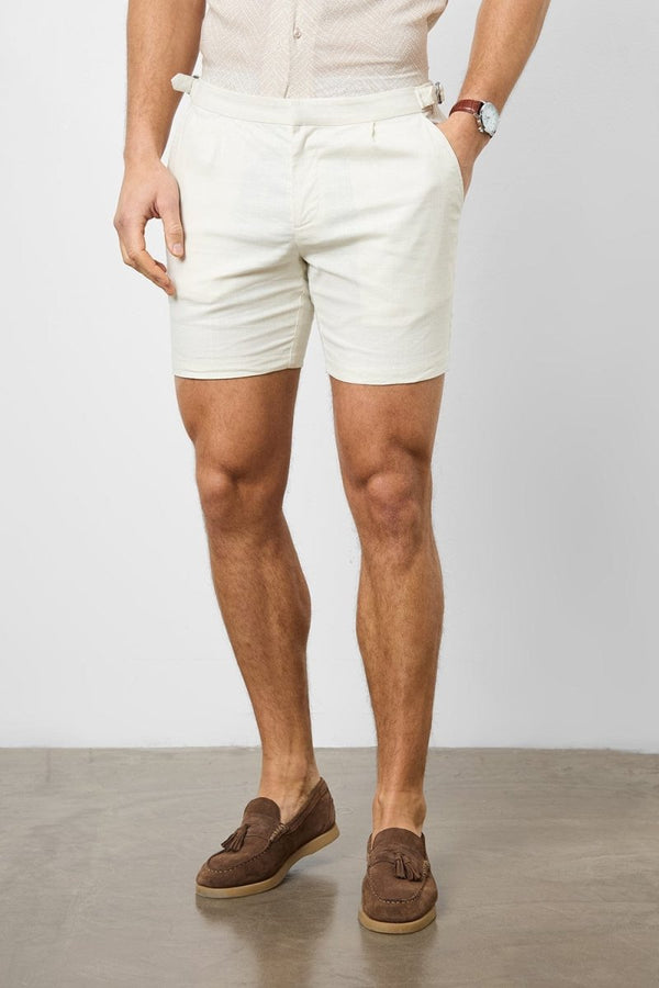 Linen Blend Side Adjuster Shorts in Chalk
