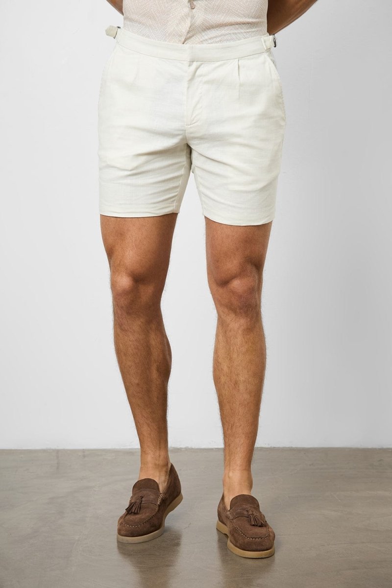 Linen Blend Side Adjuster Shorts in Chalk