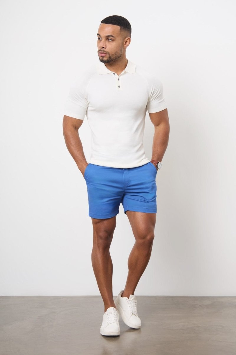 Muscle Fit Chino Shorts - Shorter Length in Mid Blue