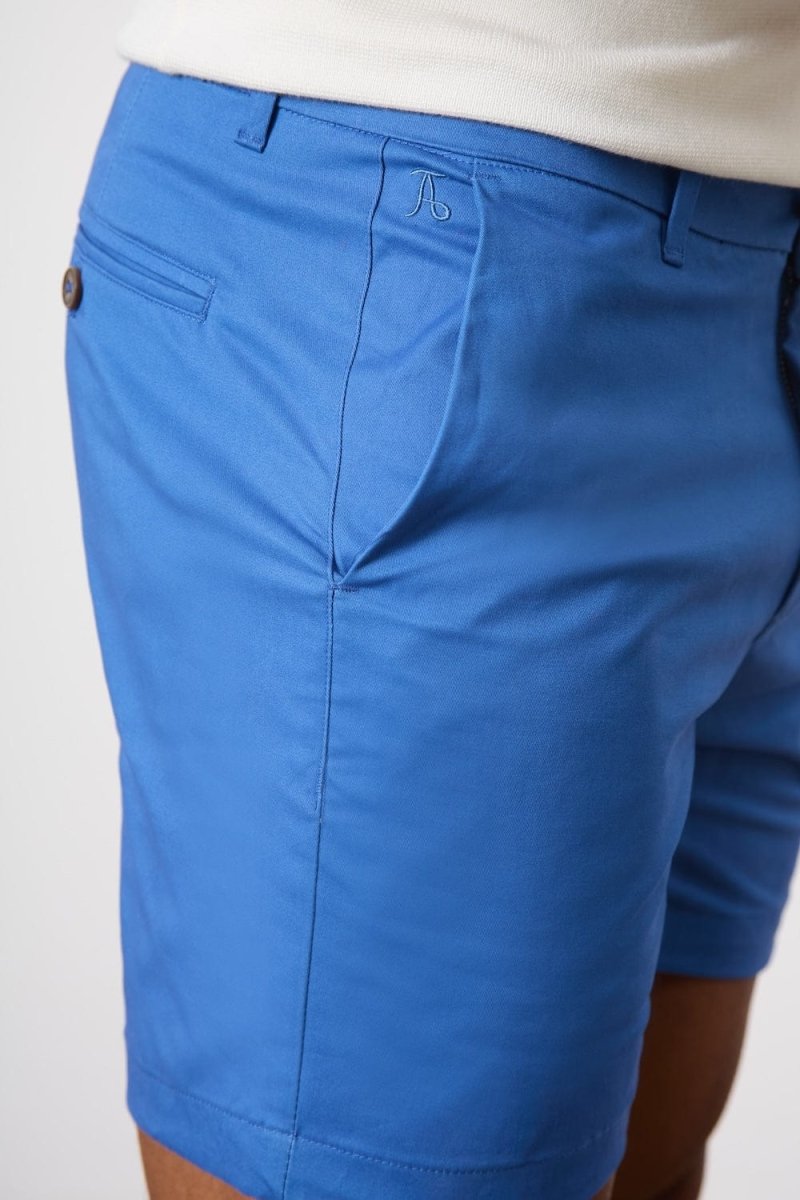 Muscle Fit Chino Shorts - Shorter Length in Mid Blue