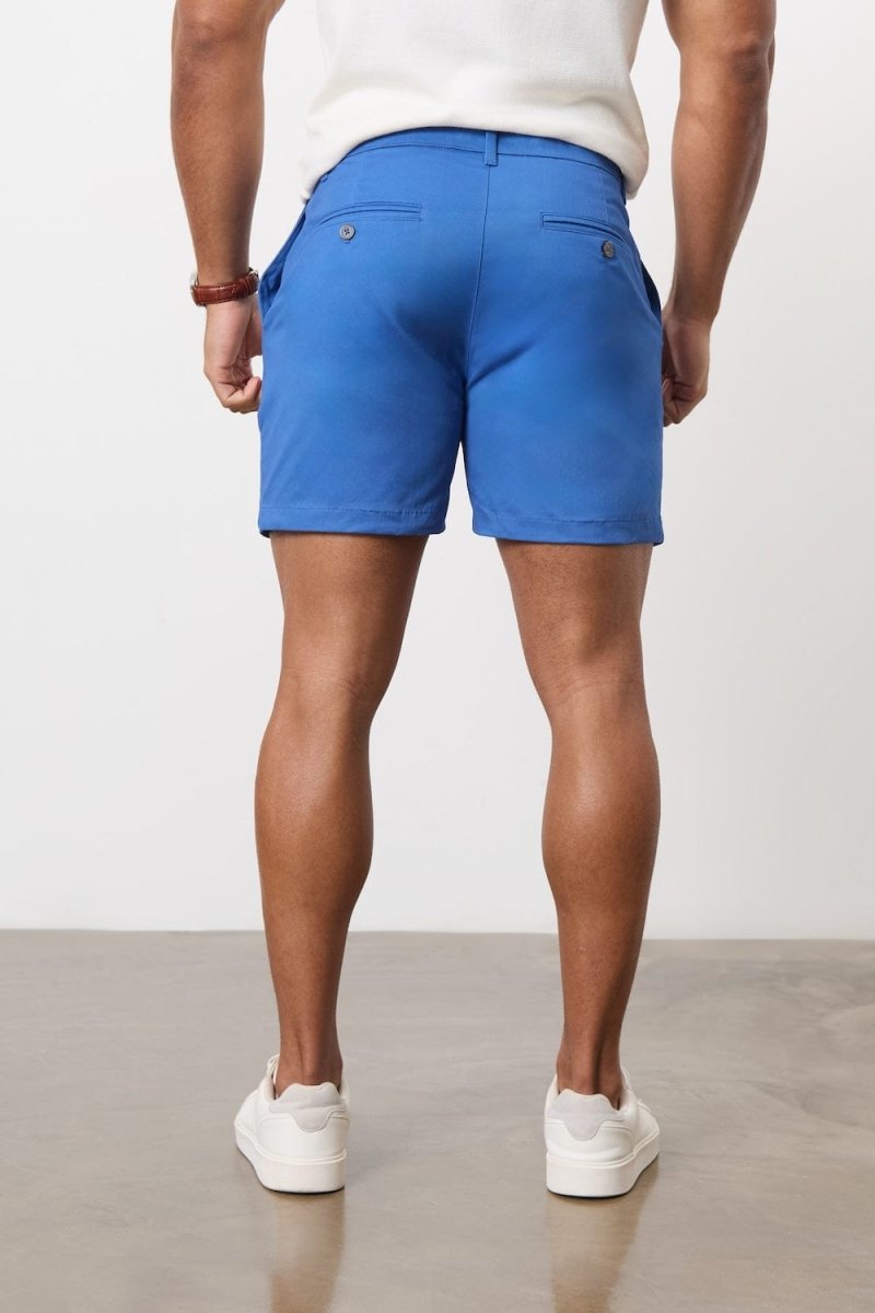 Muscle Fit Chino Shorts - Shorter Length in Mid Blue