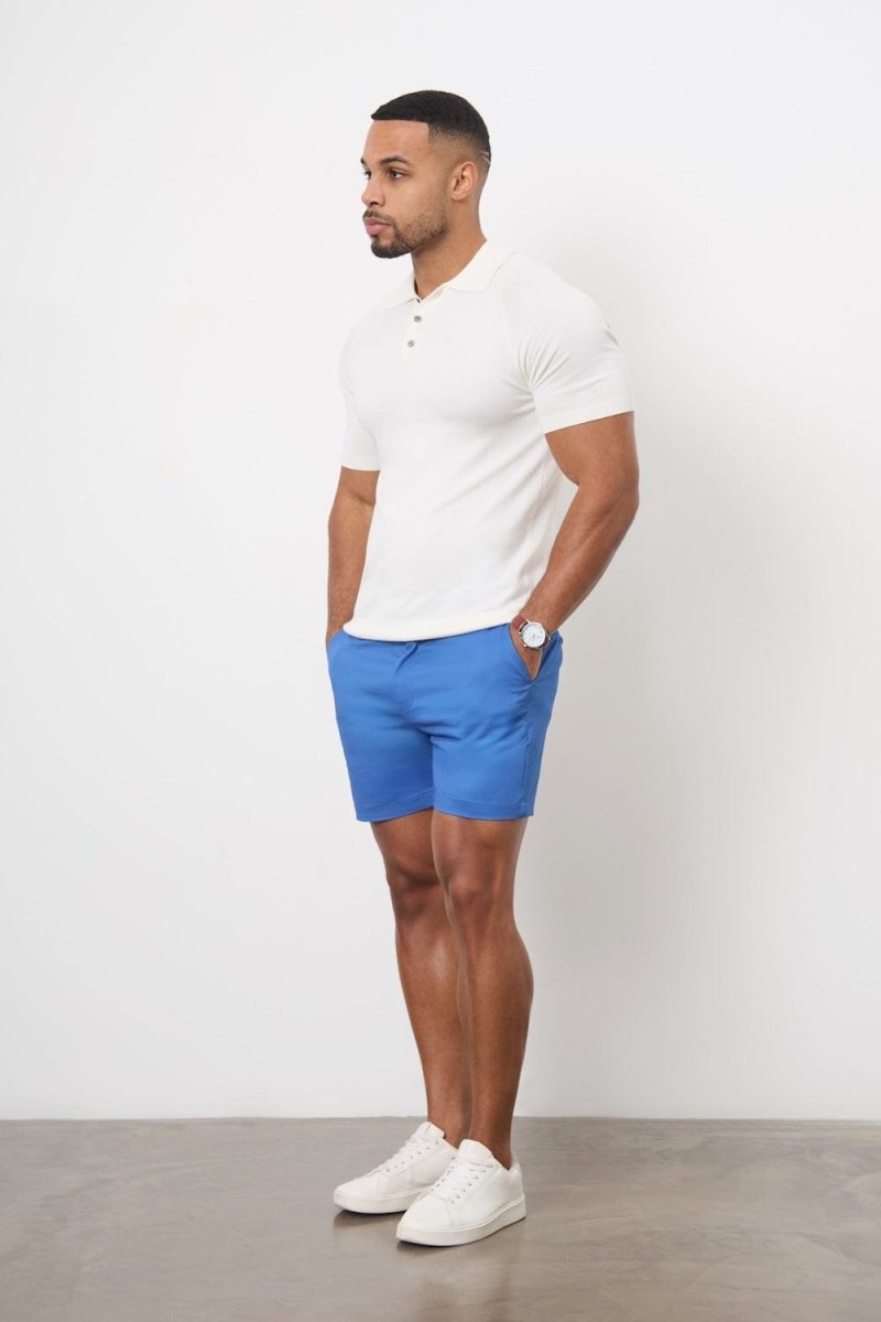 Muscle Fit Chino Shorts - Shorter Length in Mid Blue