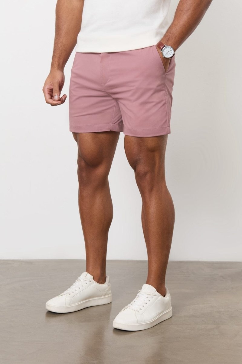 Muscle Fit Chino Shorts - Shorter Length in Dusky Pink