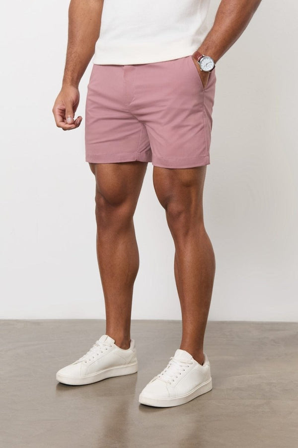 Muscle Fit Chino Shorts - Shorter Length in Dusky Pink