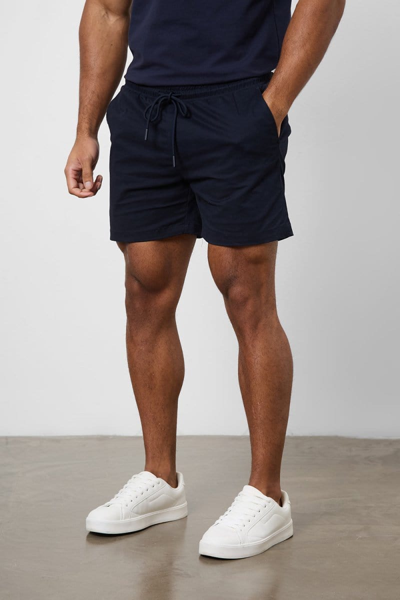 Muscle Fit Drawstring Chino Short - Shorter Length in Navy