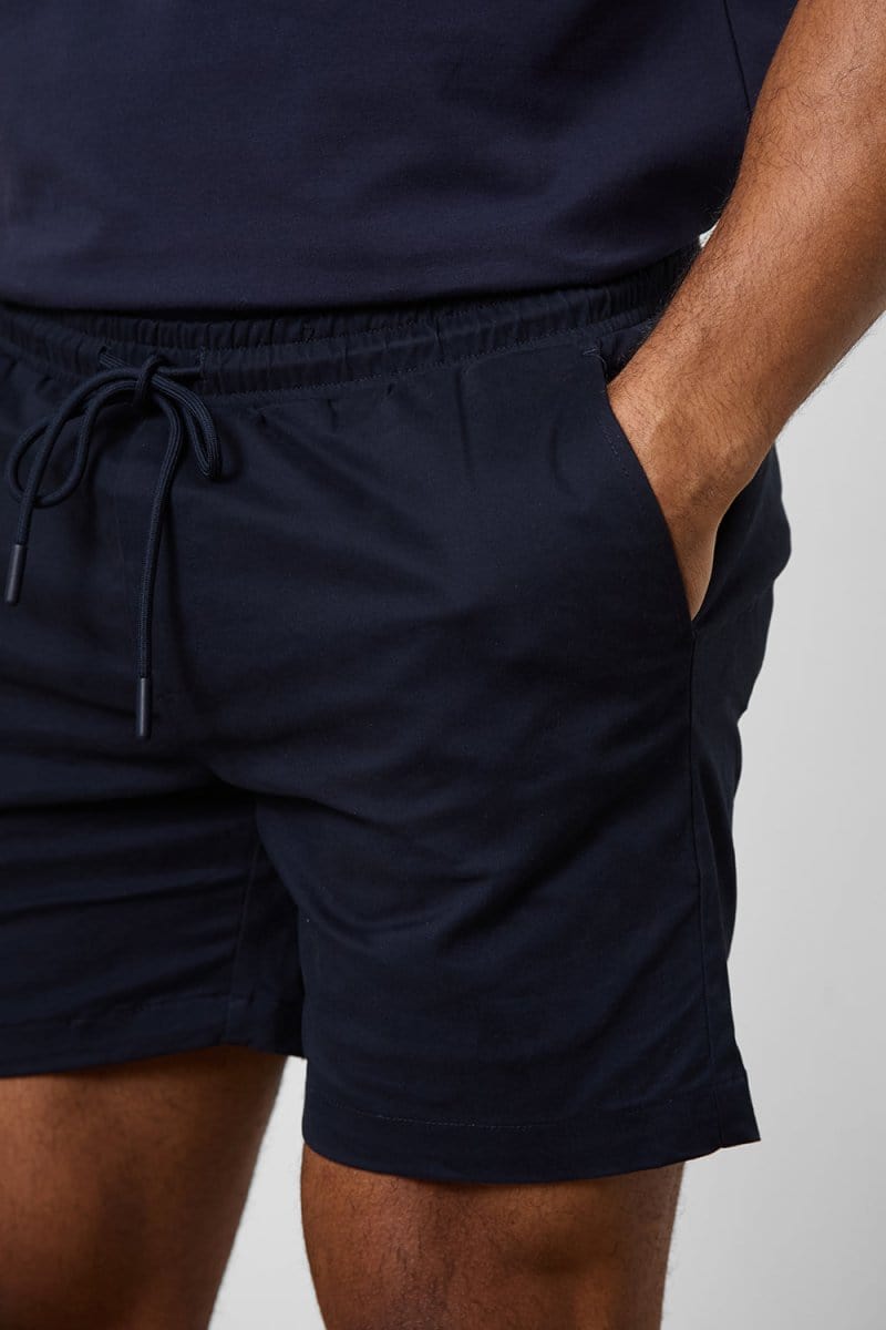 Muscle Fit Drawstring Chino Short - Shorter Length in Navy