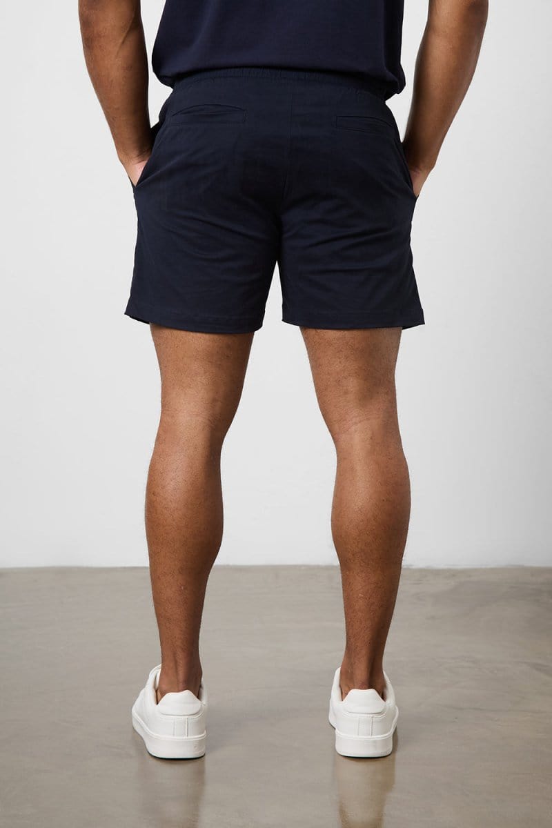 Muscle Fit Drawstring Chino Short - Shorter Length in Navy