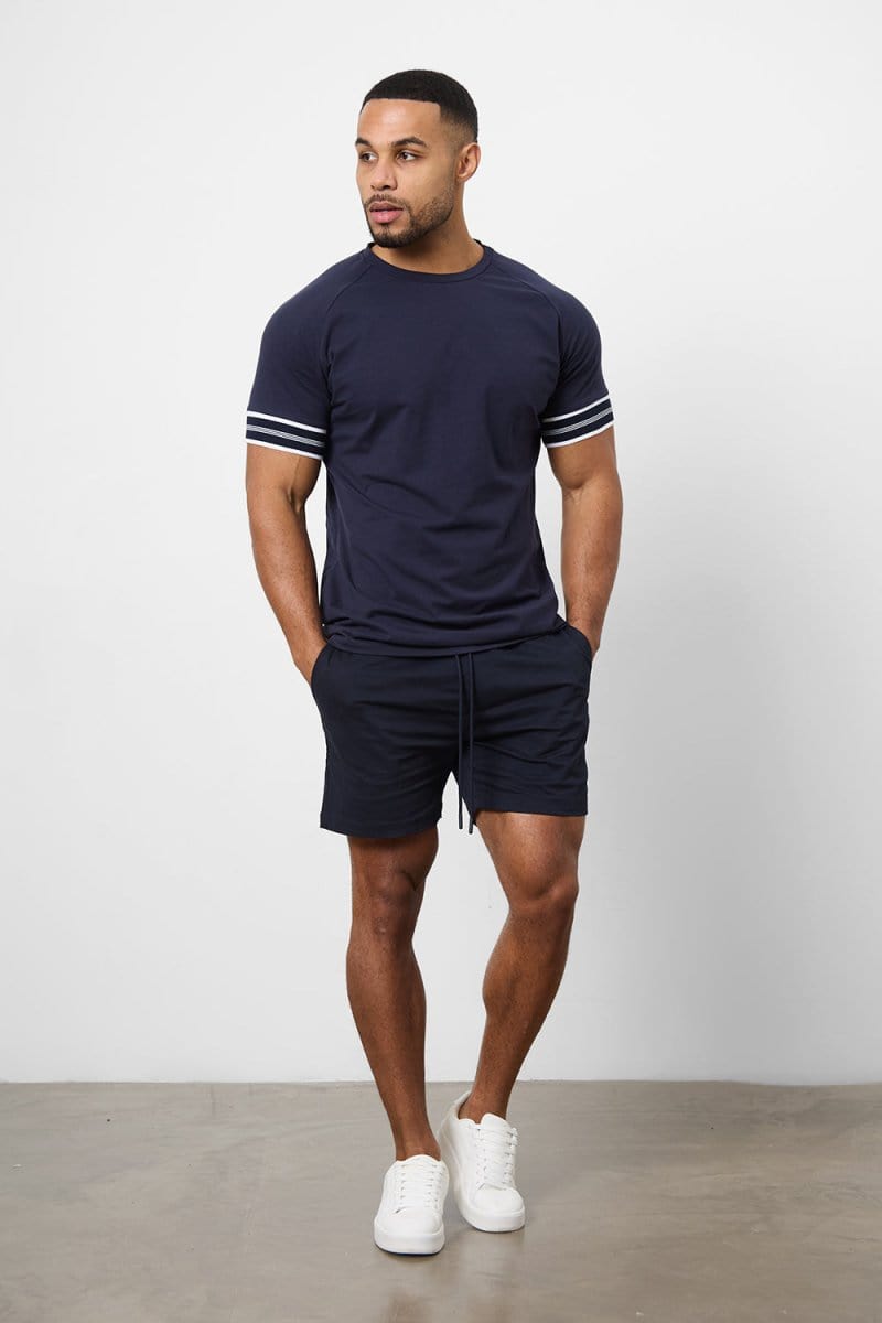 Muscle Fit Drawstring Chino Short - Shorter Length in Navy