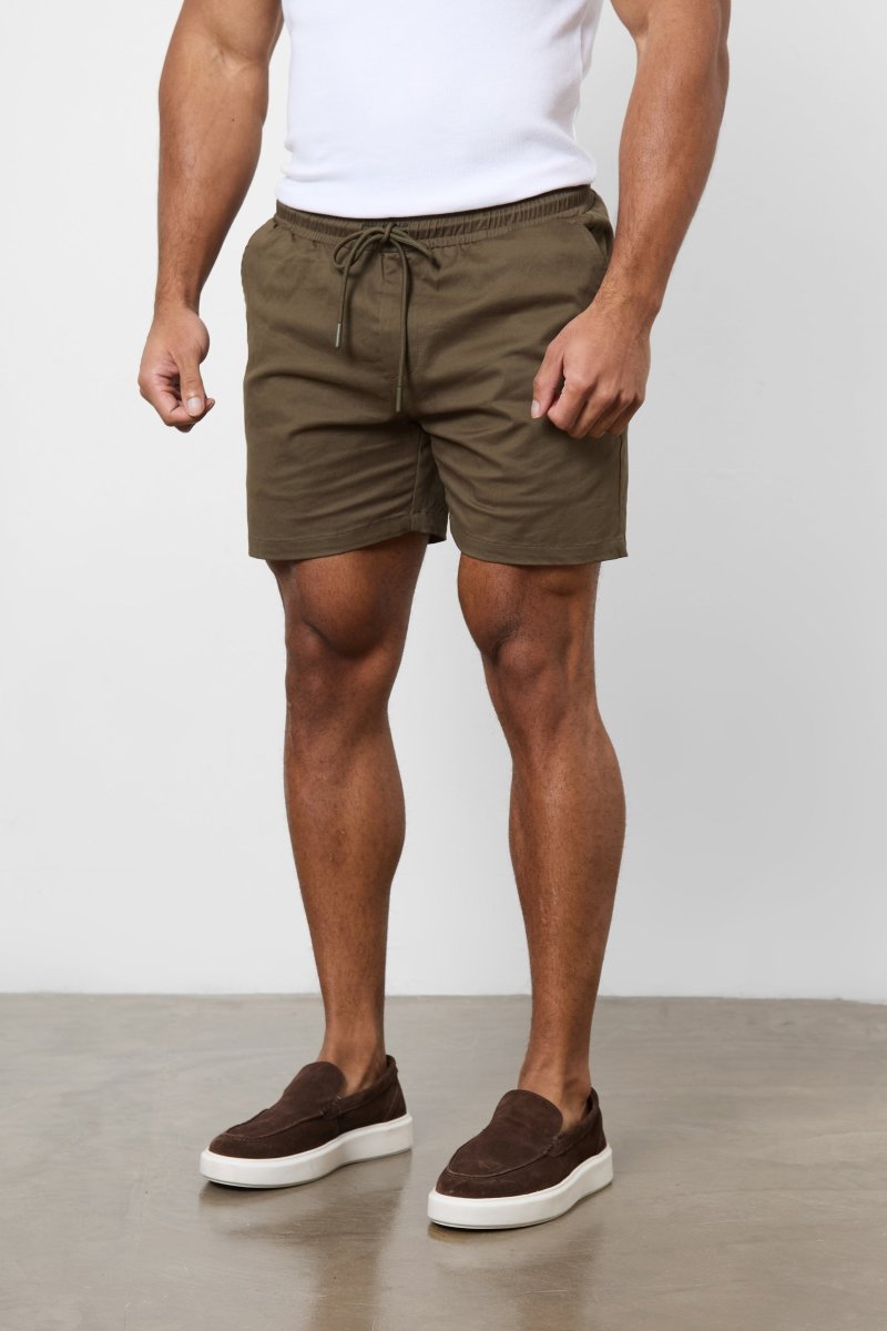 Muscle Fit Drawstring Chino Short - Shorter Length in Khaki