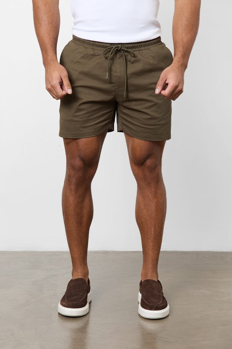 Muscle Fit Drawstring Chino Short - Shorter Length in Khaki
