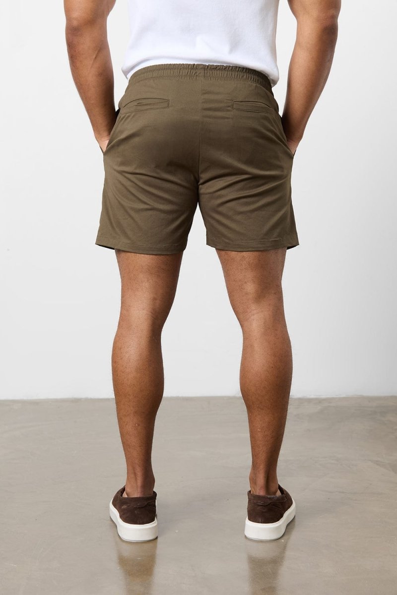 Muscle Fit Drawstring Chino Short - Shorter Length in Khaki